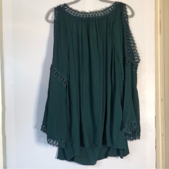 Valerie Stevens Emerald Green Cold Shoulder Peasant Blouse - Picture 9 of 12
